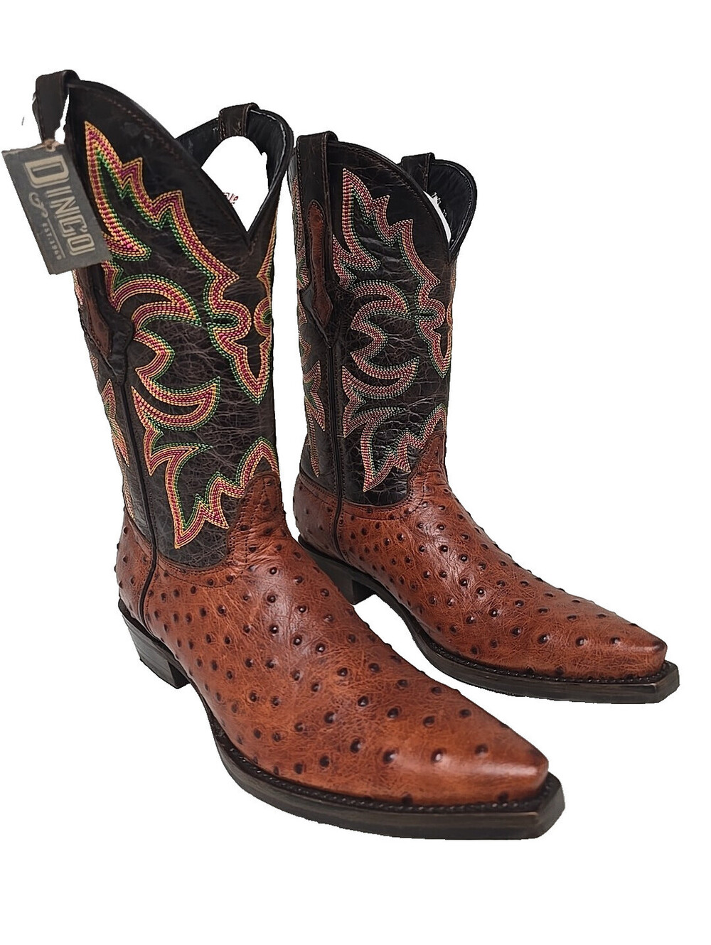 Dingo Men's DI 115 Outlaw Embroidered Ostrich Print Western Boot Cognac 9.5D